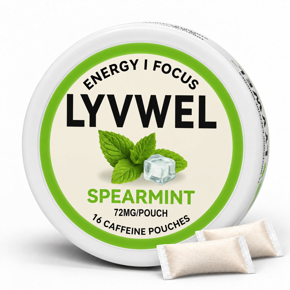 LyvWel Spearmint 72mg, one can with two loose pouches shown