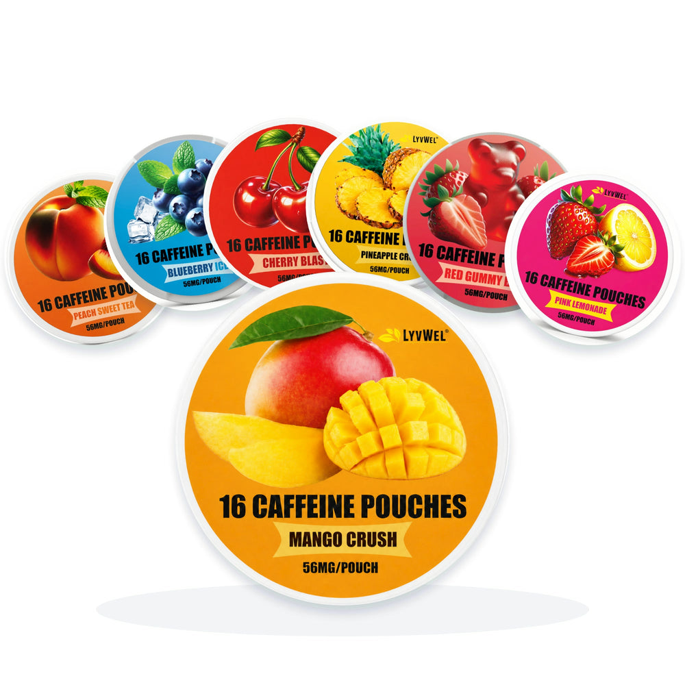 LyvWel 56mg caffeine pouches 7-pack with all seven flavors